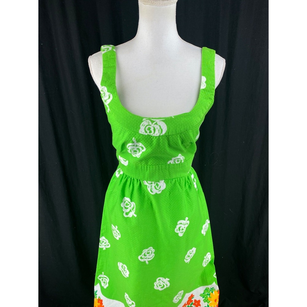 70s Malia Vtg Honolulu Green Neon Rainbow Island Hawaiian Maxi Dress Boho Floral - Picture 5 of 16